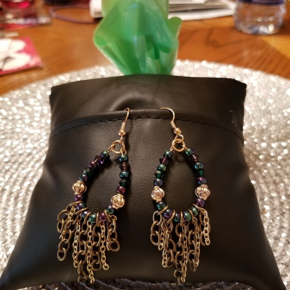 J & R Gems & Jewelry! Jewelry - Gold Tone Pierced Earrings with Chain Detail.